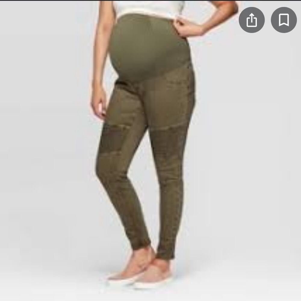 Ingrid & Isabel‎ Maternity Jegging Pants Olive Green Crossover Panel Size 16